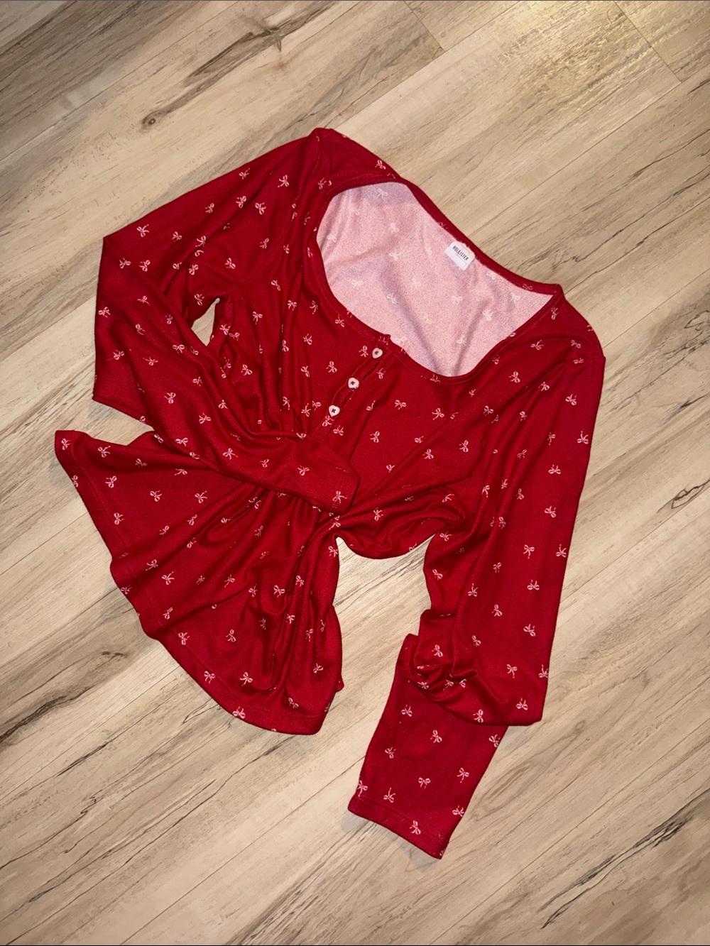 Hollister Red Trim Pink Sleep Top with Small White Motif